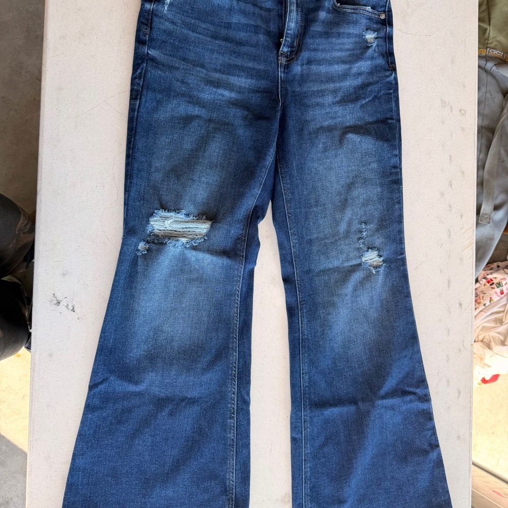 Edge Women's Flare Distressed Blue Jeans